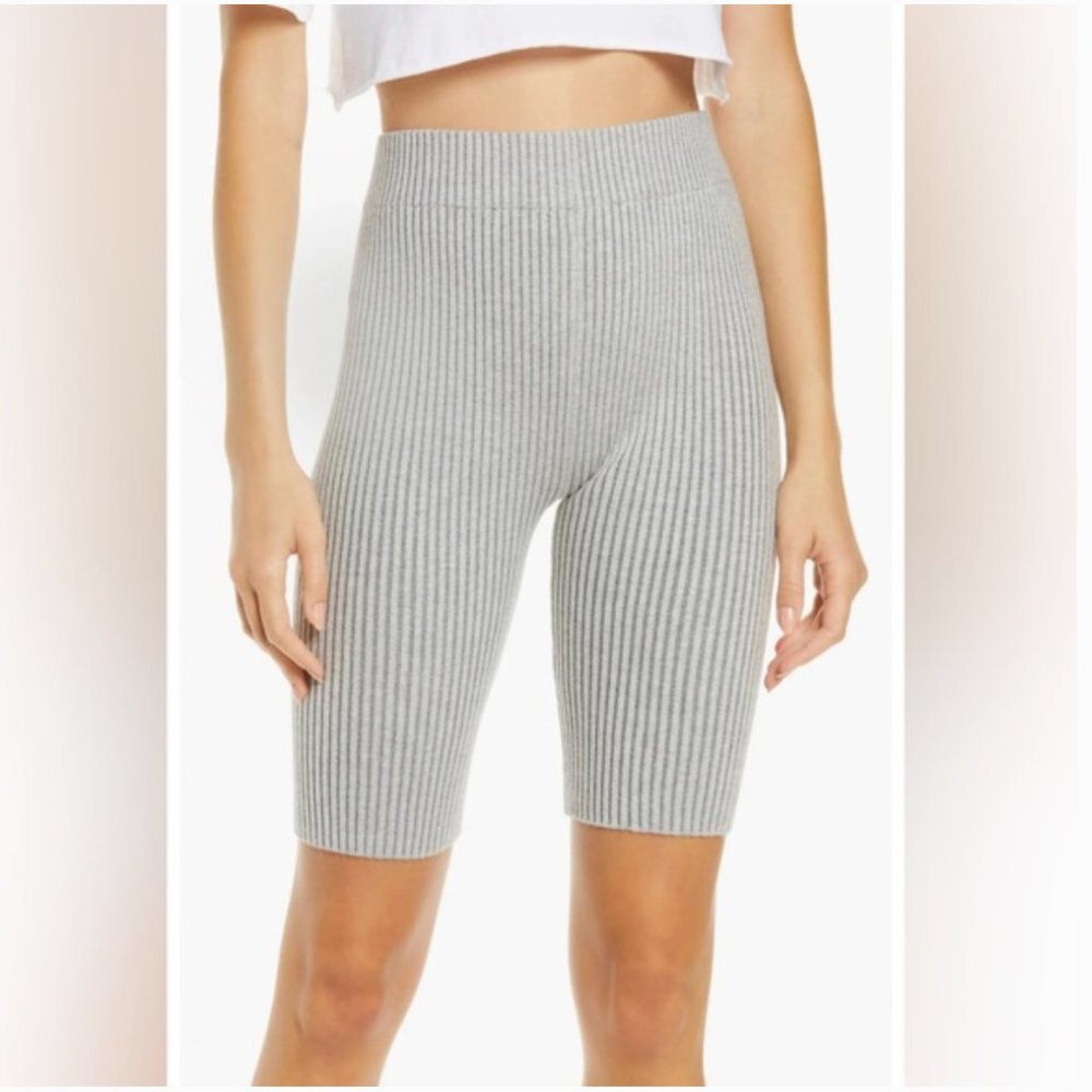 LUNYA Womens Shorts Gray Pull On Cozy Cotton Silk Ribbed Bike Short Medium NWOT